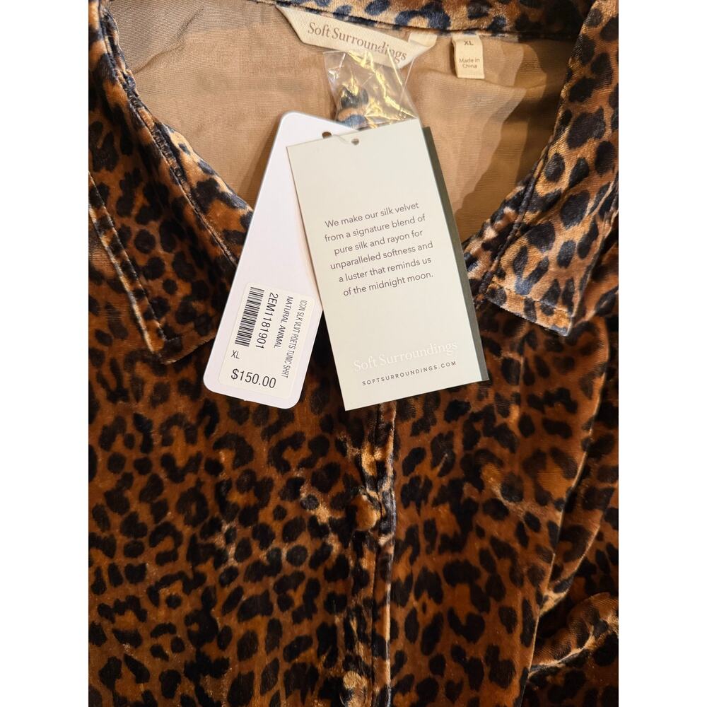 $150 NWT Soft Surroundings Icons Silk Velvet Poets Tunic Shirt Leopard Sz XL New - Picture 4 of 5